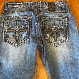 Rock Revival Distressed Blue Jeans Men’s Size 36x36 Lucio Boot Cut